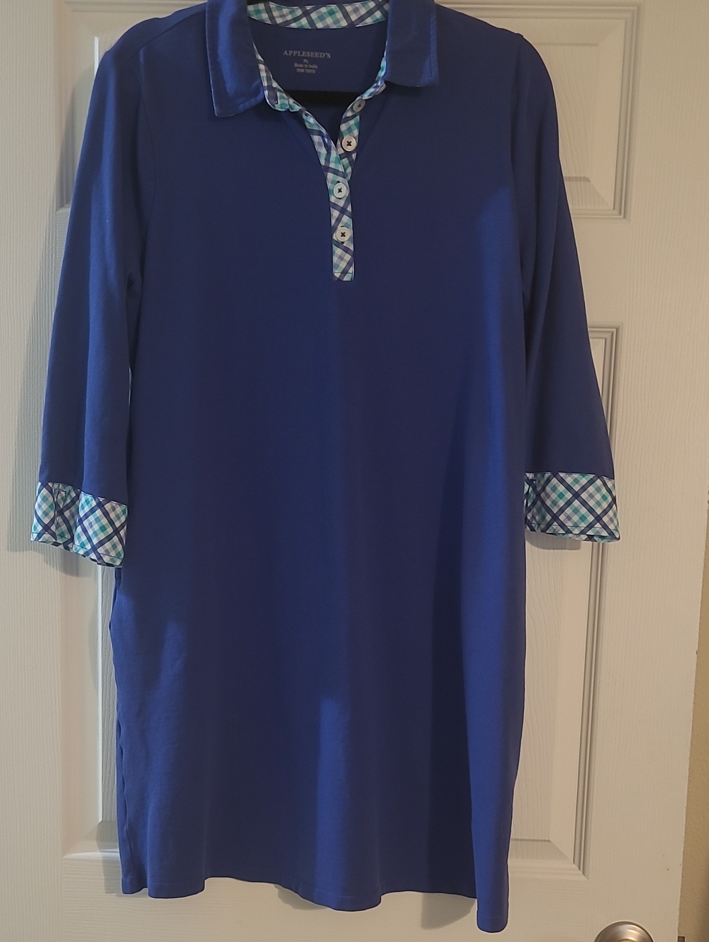 Appleseed's Royal Blue Polo Dress with Plaid Trim Size PL